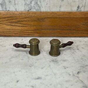 Vintage Gavel Shaped Brass and Wood Salt and Pepper Shakers